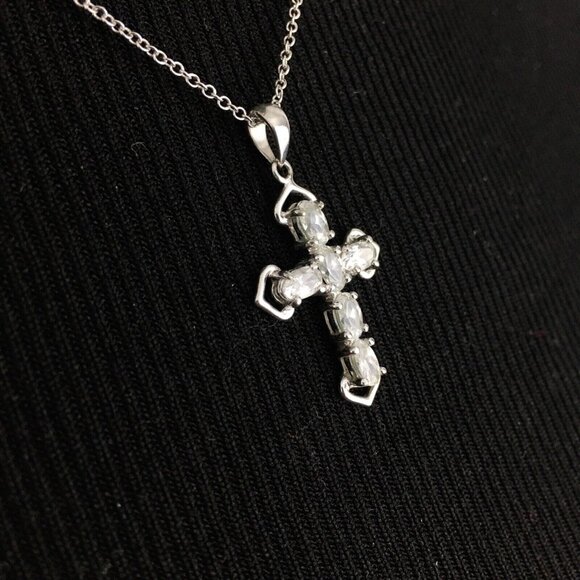 PRIME ART sterling silver & CZ cross pendant necklace - 16" cubic zirconia - Picture 4 of 8